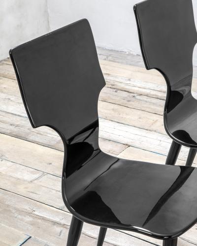 Atelier Fornasetti Fornasetti set of 4 Chairs in Black Lacquered Wood 60s