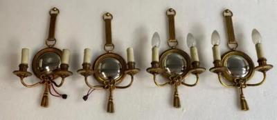 Atelier Petitot 1950 70 2 Pairs of Sconces in Gilted Bronze With Convex Mirror Petitot Signed