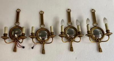 Atelier Petitot 1950 70 2 Pairs of Sconces in Gilted Bronze With Convex Mirror Petitot Signed