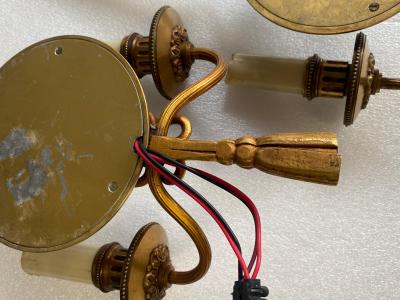 Atelier Petitot 1950 70 Serie of 5 Sconces in Gilted Bronze With Convex Mirror Petitot Signed