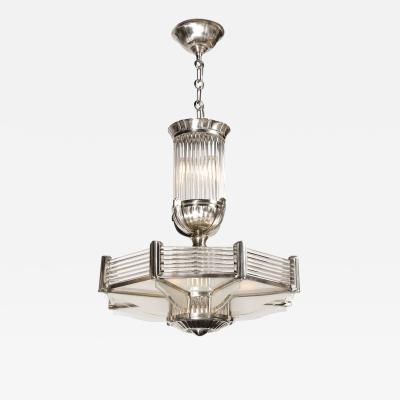 Atelier Petitot Art Deco Chandelier in Satin Nickel Transparent Glass Rods by Atelier Petitot