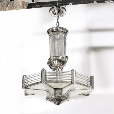 Atelier Petitot Art Deco Chandelier in Satin Nickel Transparent Glass Rods by Atelier Petitot