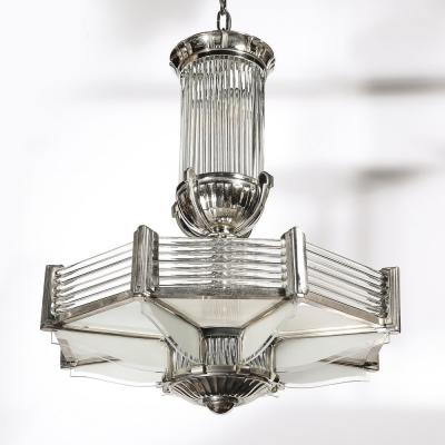 Atelier Petitot Art Deco Chandelier in Satin Nickel Transparent Glass Rods by Atelier Petitot