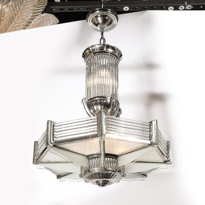 Atelier Petitot Art Deco Chandelier in Satin Nickel Transparent Glass Rods by Atelier Petitot
