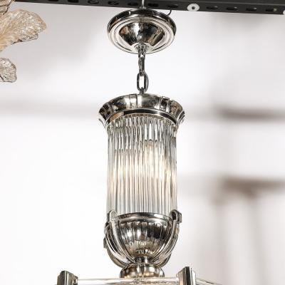 Atelier Petitot Art Deco Chandelier in Satin Nickel Transparent Glass Rods by Atelier Petitot