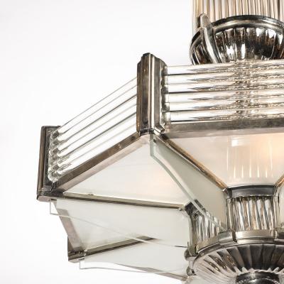 Atelier Petitot Art Deco Chandelier in Satin Nickel Transparent Glass Rods by Atelier Petitot
