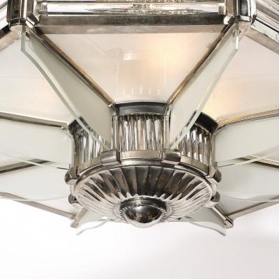 Atelier Petitot Art Deco Chandelier in Satin Nickel Transparent Glass Rods by Atelier Petitot