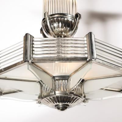 Atelier Petitot Art Deco Chandelier in Satin Nickel Transparent Glass Rods by Atelier Petitot