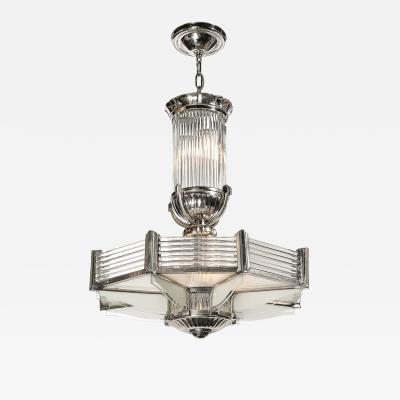 Atelier Petitot Art Deco Chandelier in Satin Nickel Transparent Glass Rods by Atelier Petitot