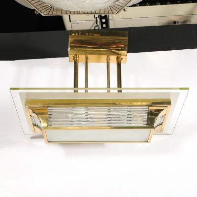Atelier Petitot Art Deco Machine Age Polished Brass Glass Rod Chandelier by Petitot