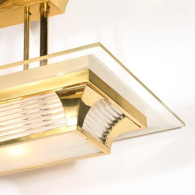 Atelier Petitot Art Deco Machine Age Polished Brass Glass Rod Chandelier by Petitot