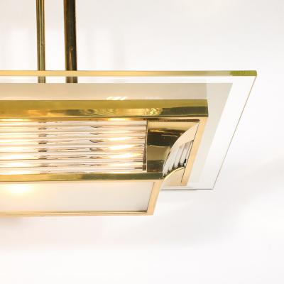 Atelier Petitot Art Deco Machine Age Polished Brass Glass Rod Chandelier by Petitot