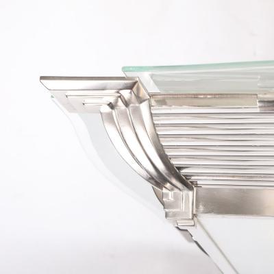 Atelier Petitot Art Deco Machine Age Silvered Bronze Frosted Glass Chandelier signed Petitot