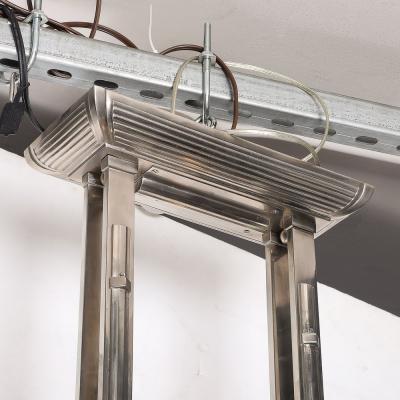 Atelier Petitot Art Deco Machine Age Silvered Bronze Frosted Glass Chandelier signed Petitot