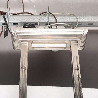 Atelier Petitot Art Deco Machine Age Silvered Bronze Frosted Glass Chandelier signed Petitot