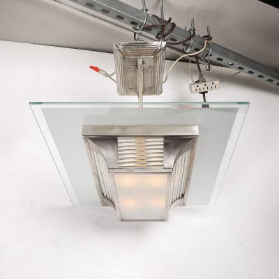 Atelier Petitot Art Deco Machine Age Silvered Bronze Glass Rod Chandelier by Petitot