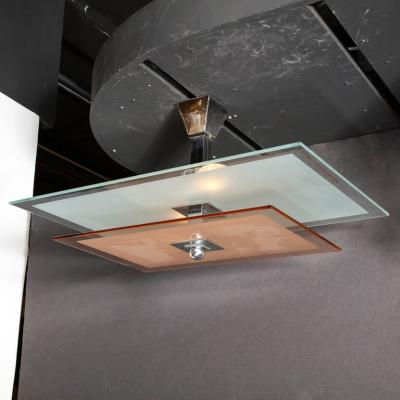 Atelier Petitot Art Deco Two Tier Chandelier in Rose Clear Frosted Glass by Petitot