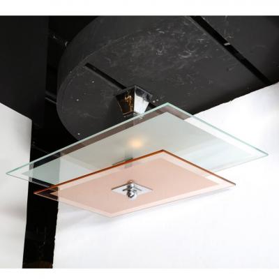 Atelier Petitot Art Deco Two Tier Chandelier in Rose Clear Frosted Glass by Petitot