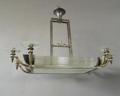 Atelier Petitot Fine French Art Deco Brass and Glass Chandelier by Petitot