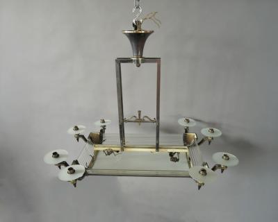 Atelier Petitot Fine French Art Deco Brass and Glass Chandelier by Petitot