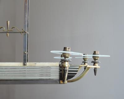 Atelier Petitot Fine French Art Deco Brass and Glass Chandelier by Petitot