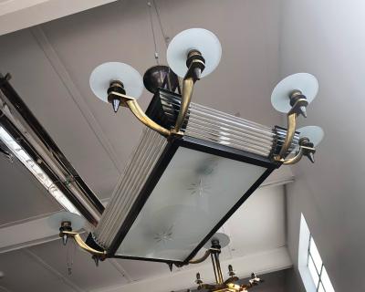 Atelier Petitot Fine French Art Deco Brass and Glass Chandelier by Petitot