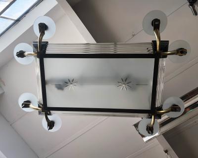 Atelier Petitot Fine French Art Deco Brass and Glass Chandelier by Petitot