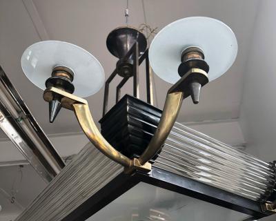 Atelier Petitot Fine French Art Deco Brass and Glass Chandelier by Petitot