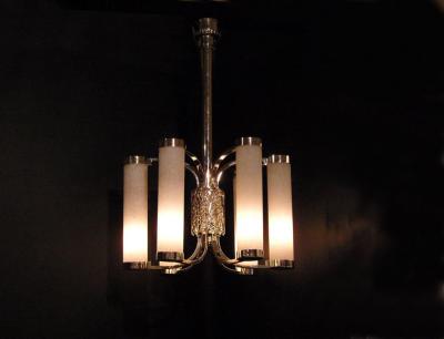 Atelier Petitot Fine French Art Deco Chrome and Glass Chandelier by Petitot