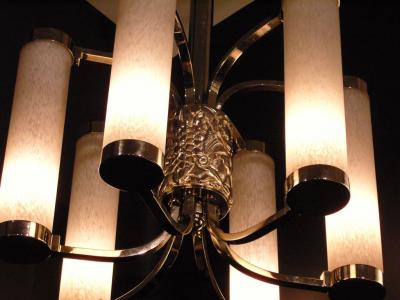 Atelier Petitot Fine French Art Deco Chrome and Glass Chandelier by Petitot