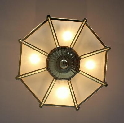 Atelier Petitot Fine French Art Deco Octagonal Bronze and Glass Chandelier by Petitot