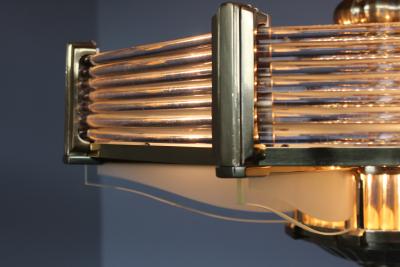 Atelier Petitot Fine French Art Deco Octagonal Bronze and Glass Chandelier by Petitot