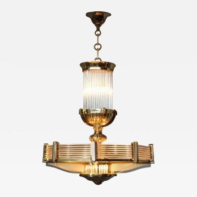 Atelier Petitot Fine French Art Deco Octagonal Bronze and Glass Chandelier by Petitot