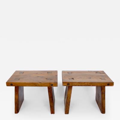 Atelier de Marolles FRENCH WALNUT STOOLS OR SIDE TABLES ATTRIBUTED TO ATELIER MAROLLES WABI SABI