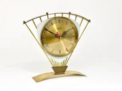 Atlanta Midcentury Atomic Age Sunburst Brass Table Desk Clock Western Germany