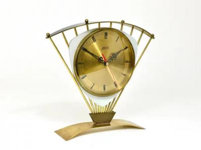 Atlanta Midcentury Atomic Age Sunburst Brass Table Desk Clock Western Germany