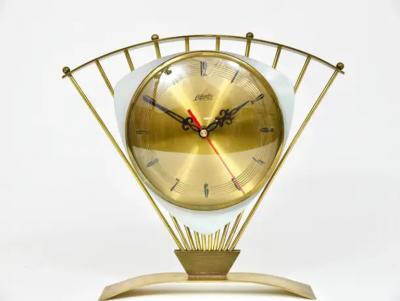 Atlanta Midcentury Atomic Age Sunburst Brass Table Desk Clock Western Germany