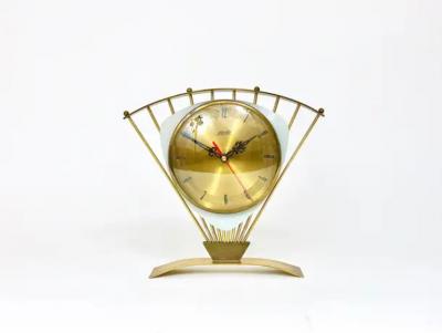 Atlanta Midcentury Atomic Age Sunburst Brass Table Desk Clock Western Germany
