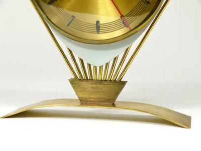 Atlanta Midcentury Atomic Age Sunburst Brass Table Desk Clock Western Germany