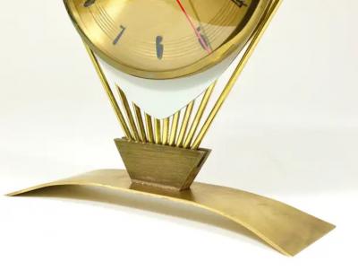 Atlanta Midcentury Atomic Age Sunburst Brass Table Desk Clock Western Germany