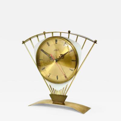 Atlanta Midcentury Atomic Age Sunburst Brass Table Desk Clock Western Germany