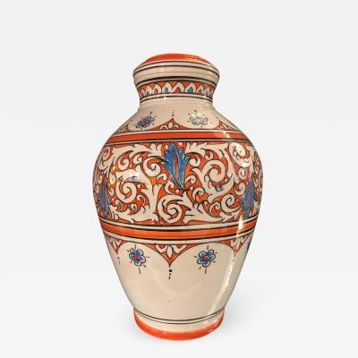 Atlas Showroom Moroccan Vintage Hand Painted Orange White and Blue Vase