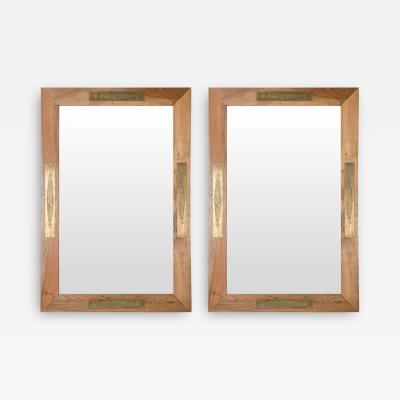 Atlas Showroom Organic Modern Style Walnut Brass Filigree Design Wall Mirror a Pair