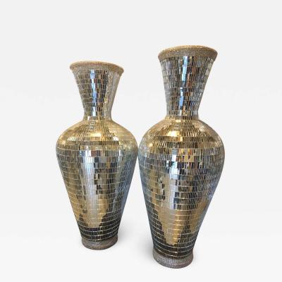 Atlas Showroom Pair of Monumental Art Deco Style Micro Mosaic Mirrored Over Clay Urns