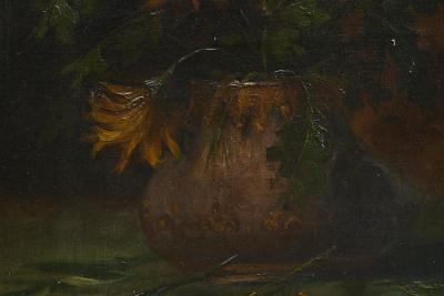Atmospheric and Tonalist Bouquet Oil on Canvas Early 20th Century