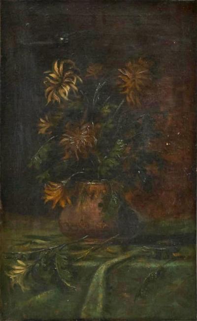 Atmospheric and Tonalist Bouquet Oil on Canvas Early 20th Century