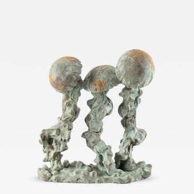 Attila Tivadar Cast Stone and Bronze Jellyfish Sculpture by Listed Artist Attila Tivadar