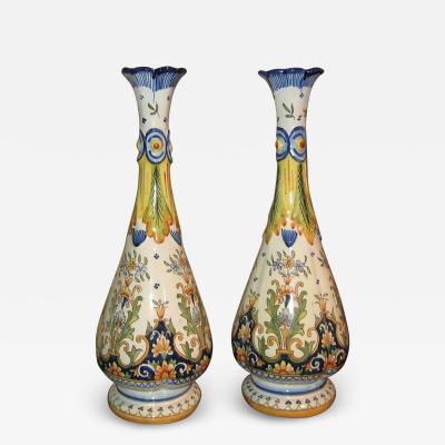 Attractive Pair of Old Faience Tall Vases