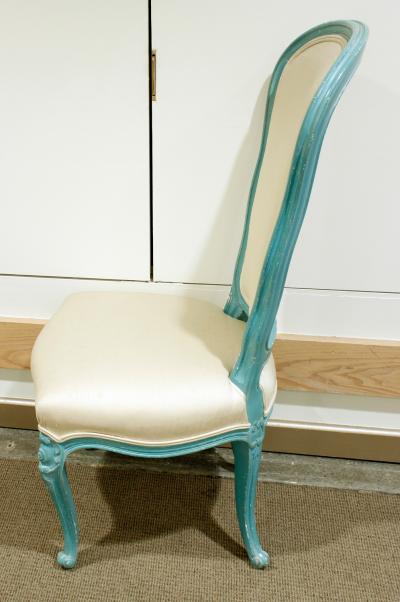 Auffray Furniture Set of 6 Chic Louis XV Blue Lacquer Dining Chairs 1970