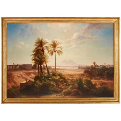 August L ffler Large Orientalist painting of an Egyptian landscape by L ffler